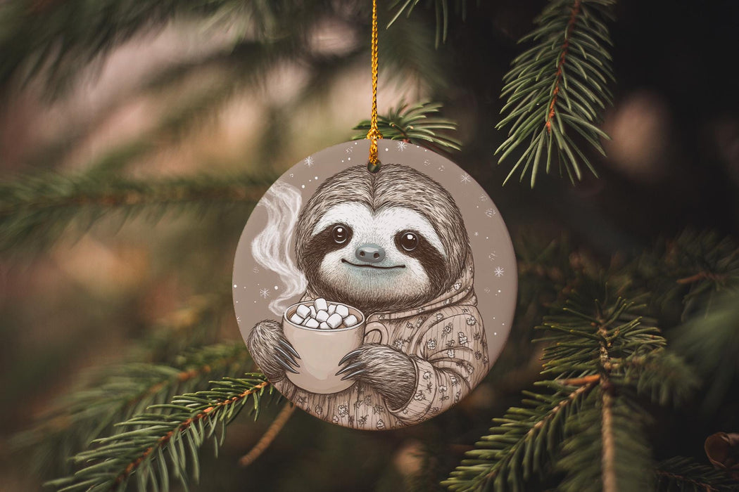 a ceramic ornament with a slotty holding a cup of coffee