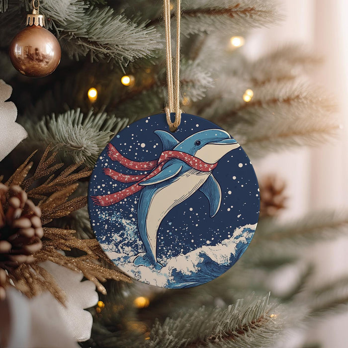 a christmas ornament hanging from a christmas tree