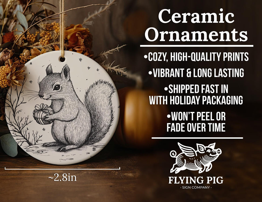 a ceramic ornament with a squirrel on it