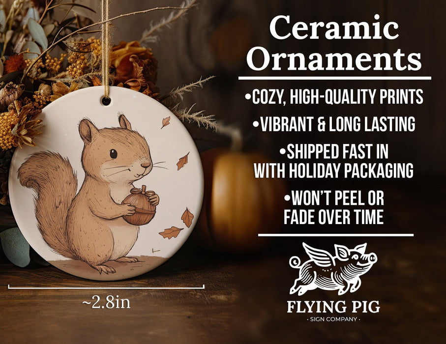a ceramic ornament with a picture of a squirrel