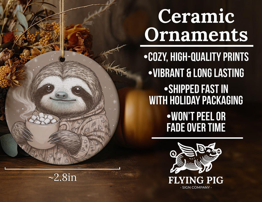 a ceramic ornament with a slotty holding a cup of coffee