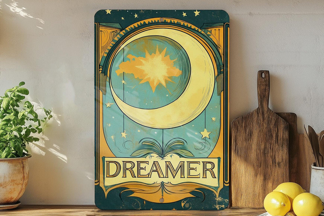 a painting of a moon and the words dream on it