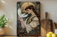 a painting of a woman holding a white dove