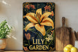 a painting of a yellow lily on a shelf
