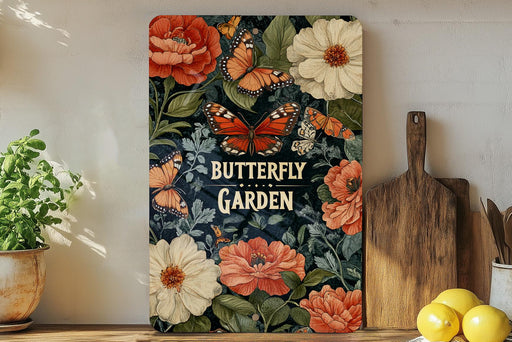 a picture of a butterfly garden on a wall