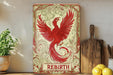 a painting of a red bird on a wall