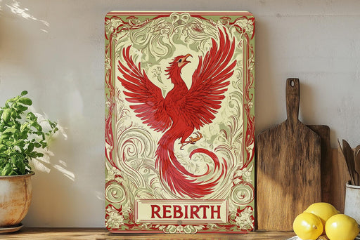 a painting of a red bird on a wall