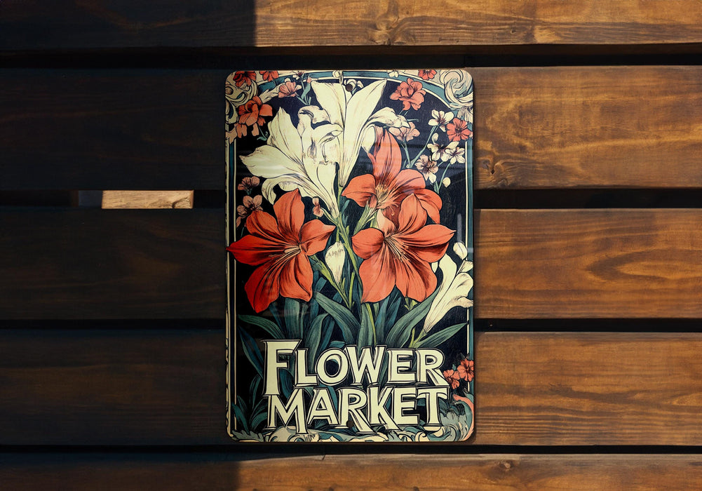 a flower market book sitting on top of a wooden bench