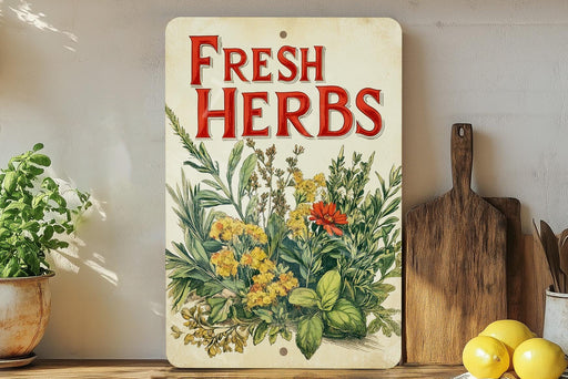 a picture of a sign that says fresh herbs