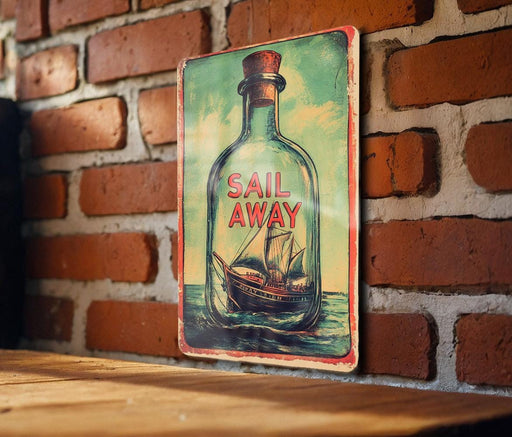 a picture of a bottle of sail away on a brick wall