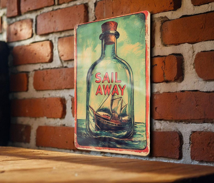 a picture of a bottle of sail away on a brick wall