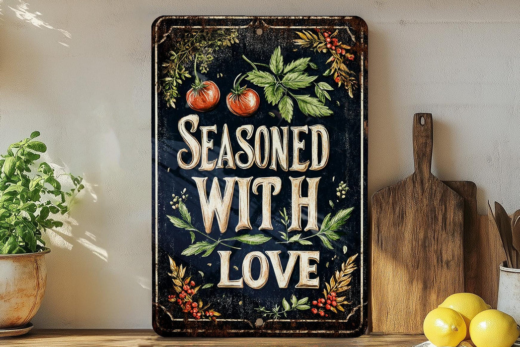 a sign that says seasoned with love on it