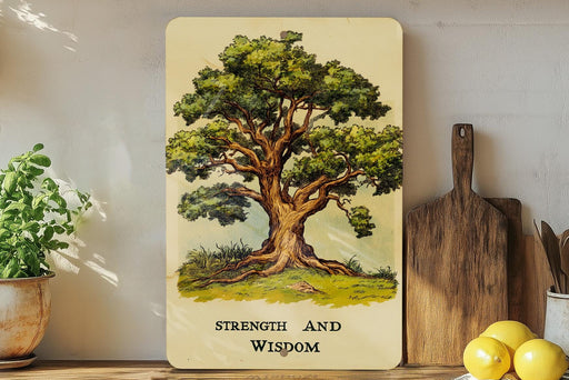 a picture of a tree on a shelf