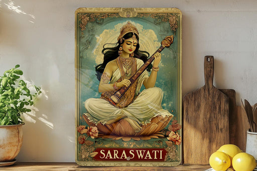 a painting of a woman playing a sitar