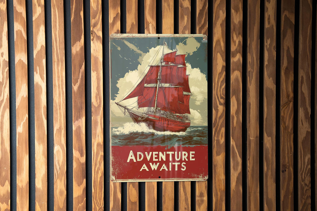 a sign on a wooden wall that says adventure awaits