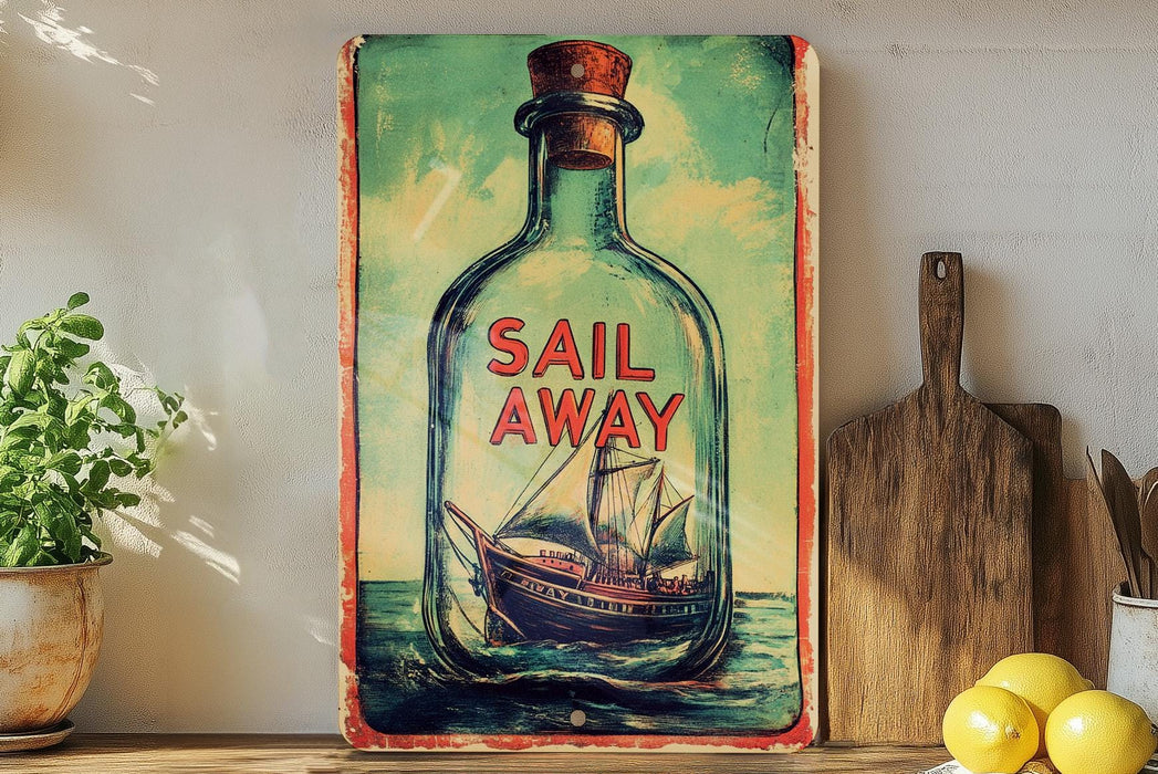 a painting of a ship in a bottle on a shelf