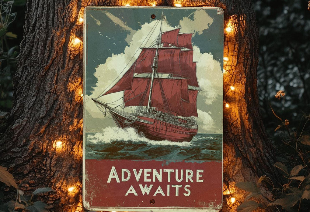 a sign with a red sail boat on it