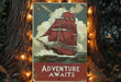 a sign with a red sail boat on it