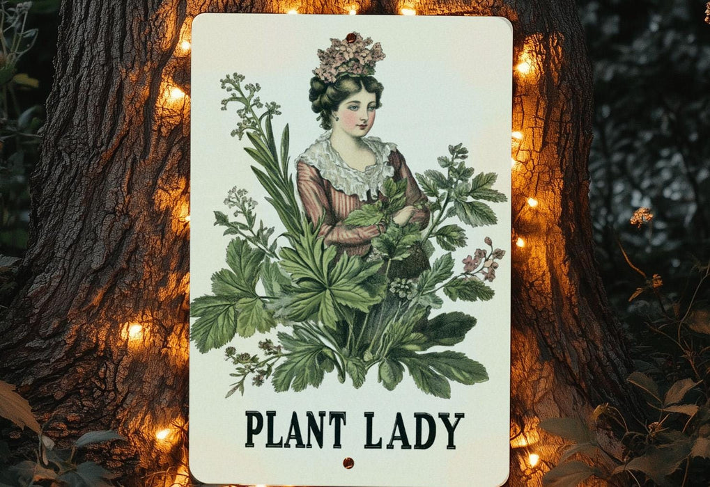 a picture of a plant lady on a sign