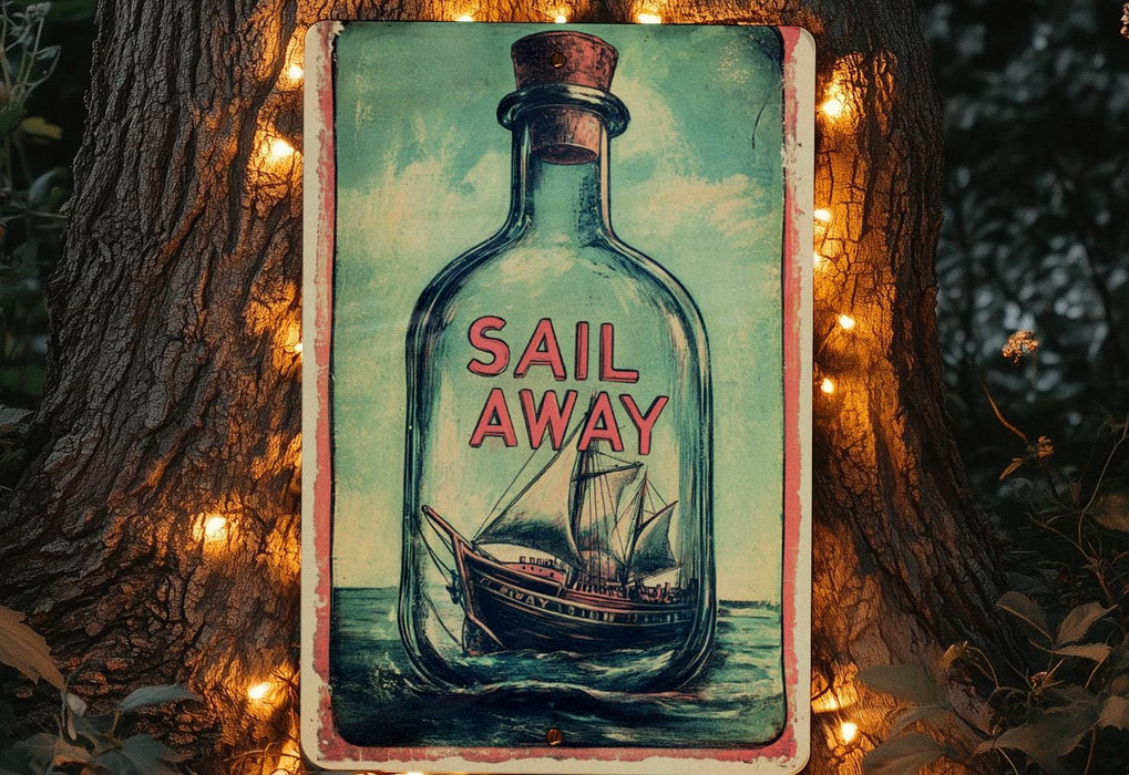 a painting of a ship in a bottle on a tree