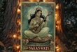 a painting of a woman playing a sit on a tree