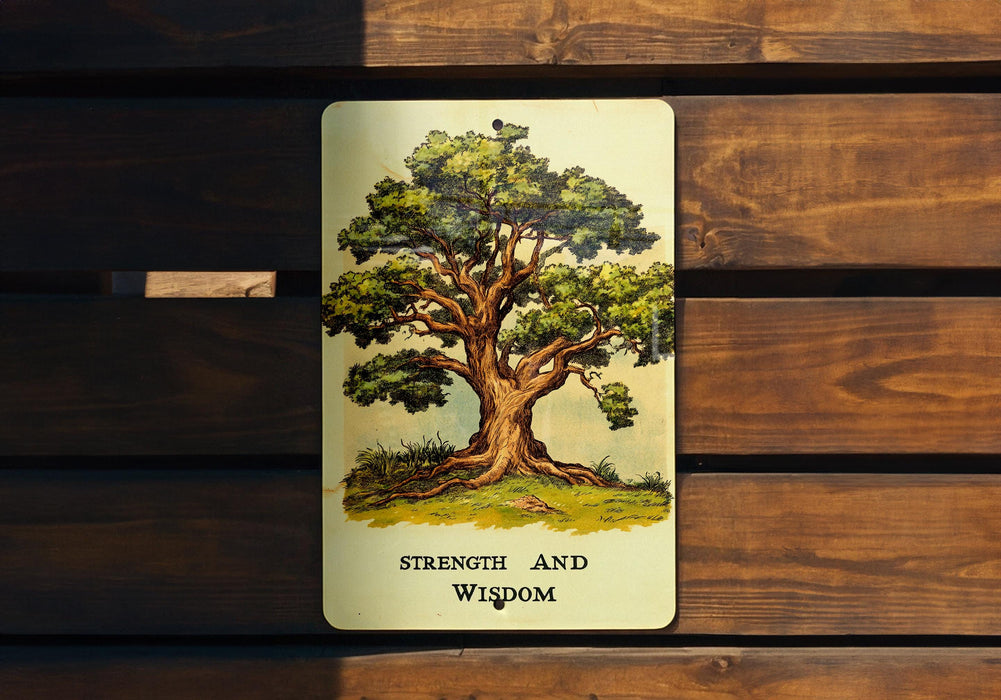 a picture of a tree on a wooden bench