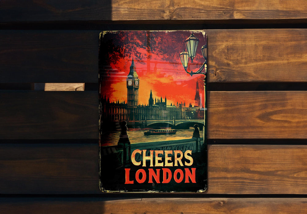 a sign on a wooden wall that says cheers london