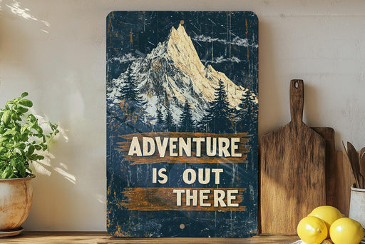 a wooden sign that says adventure is out there