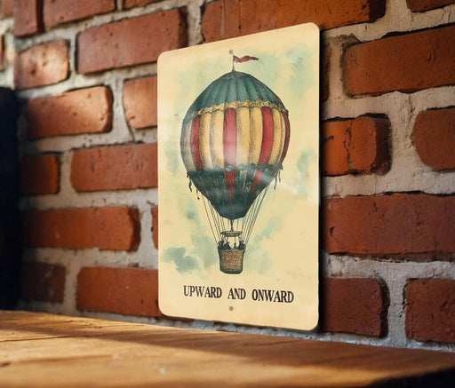 a picture of a hot air balloon on a brick wall