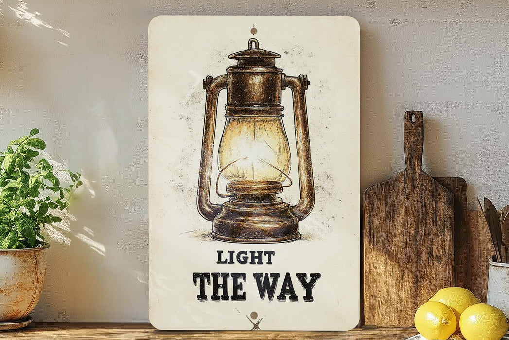 a picture of a light the way sign on a shelf