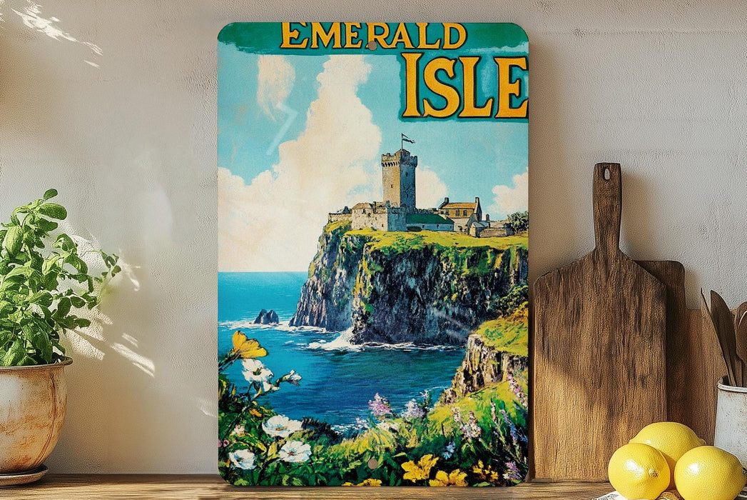 a painting of a castle on a cliff by the ocean
