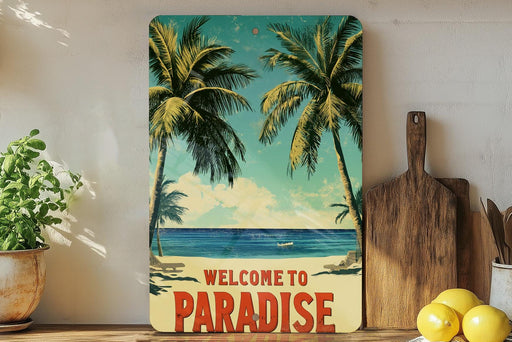 a painting of a welcome to paradise sign