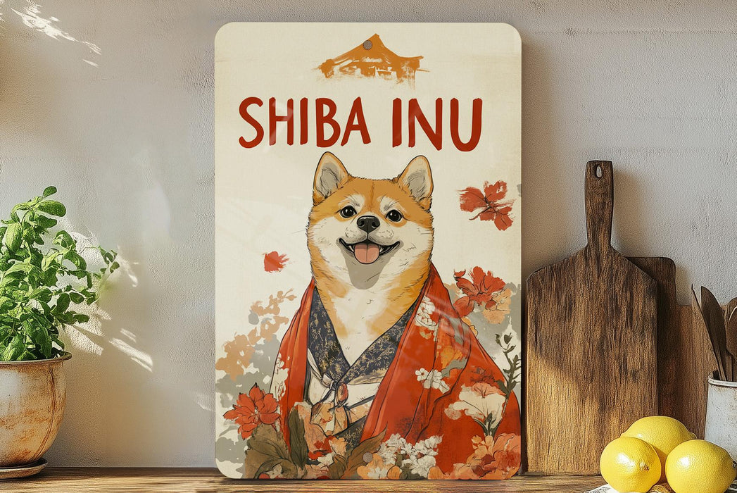 a picture of a shiba inu on a shelf