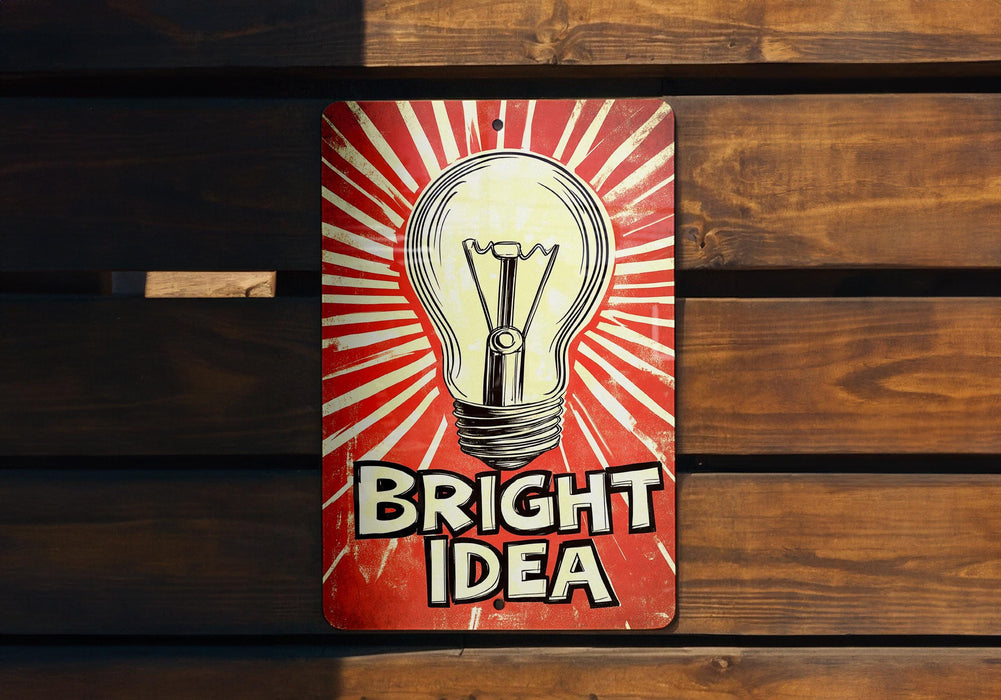 a bright idea sign on a wooden wall