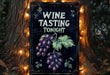 a wine tasting sign hanging on a tree