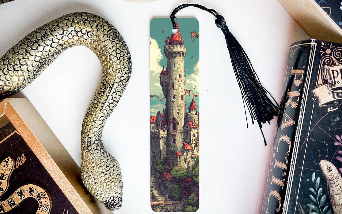 a bookmark with a picture of a castle on it
