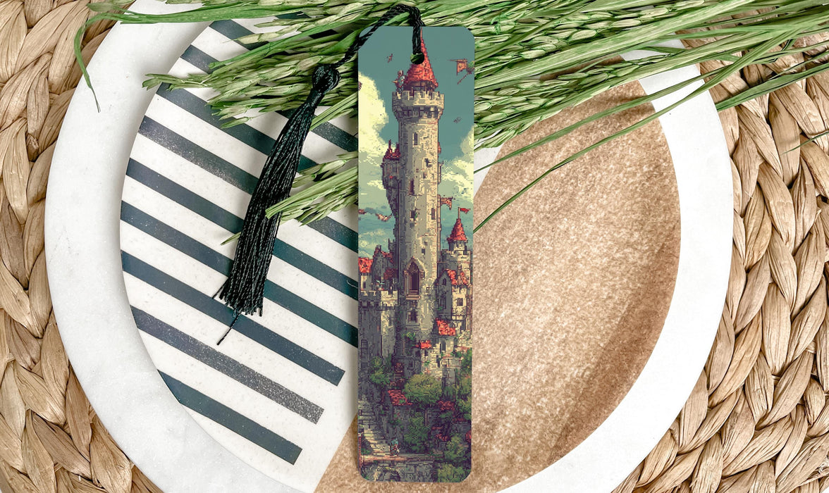 a bookmark with a picture of a castle on it