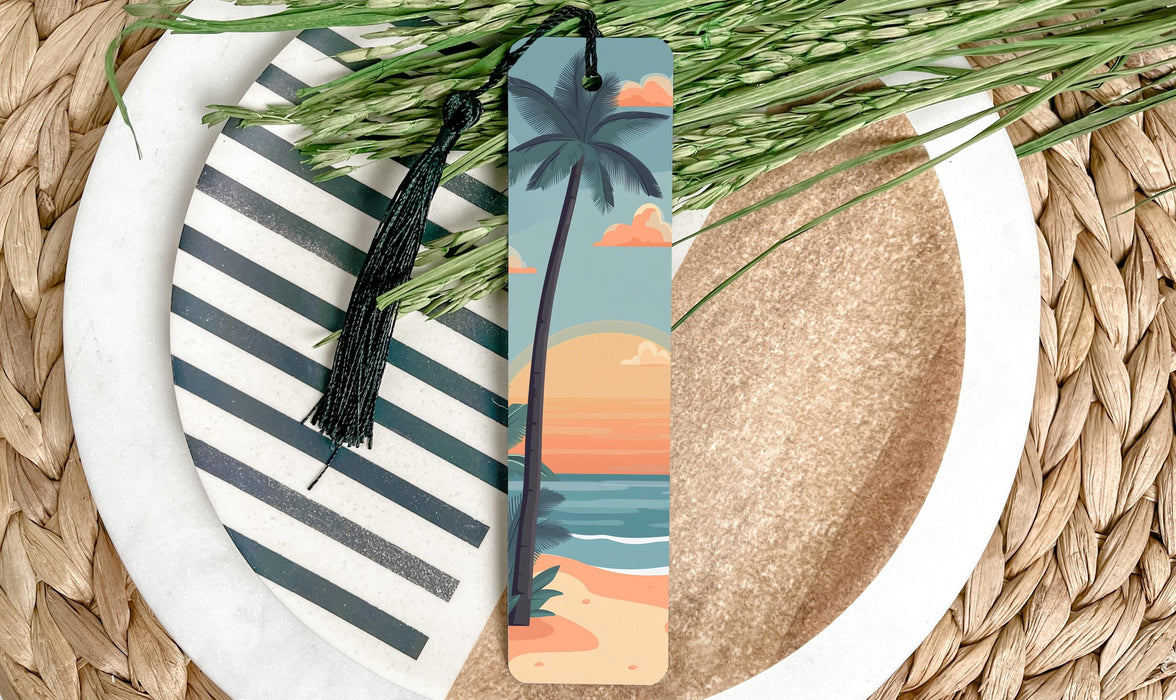 a close up of a plate of food with a palm tree