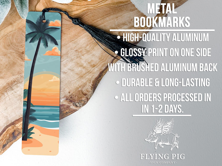 a metal bookmark with a palm tree on it