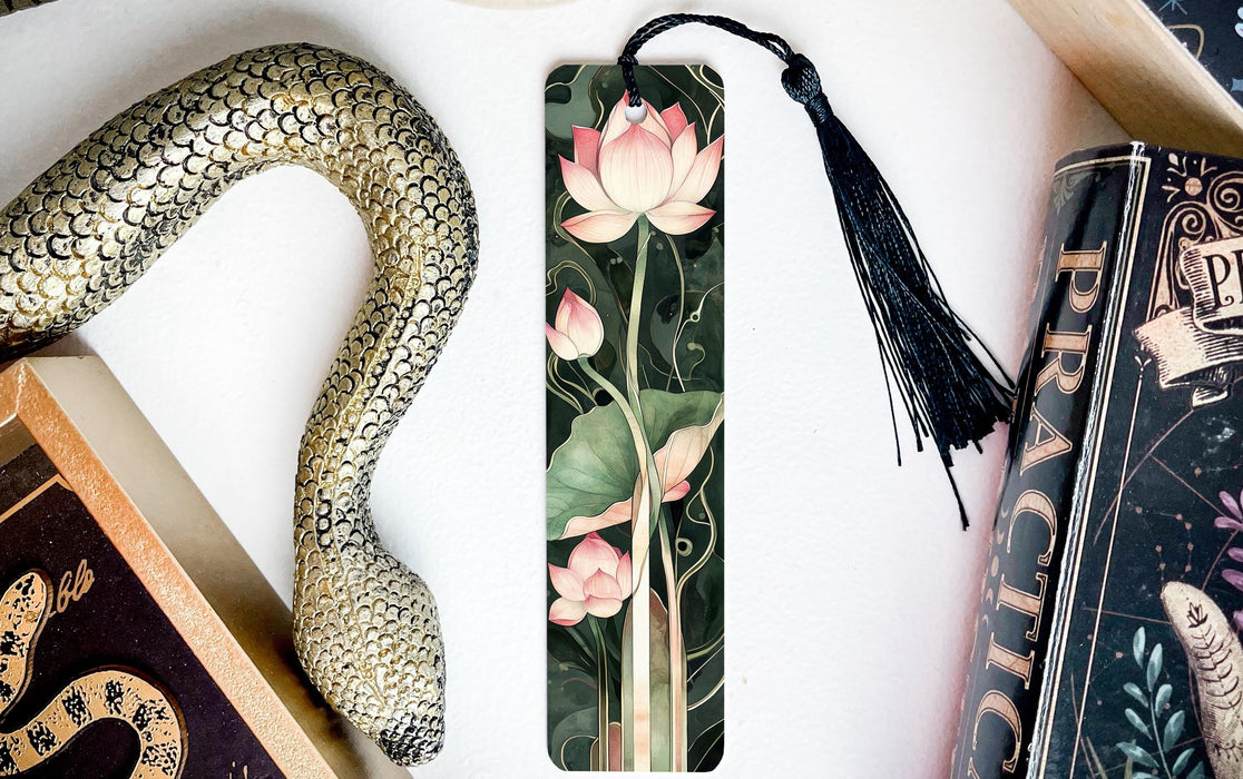 a bookmark with a snake and flowers on it
