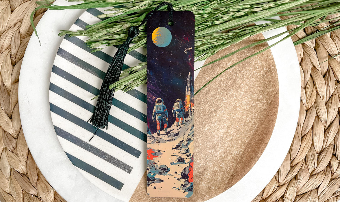 a bookmark on a plate with a plant on it