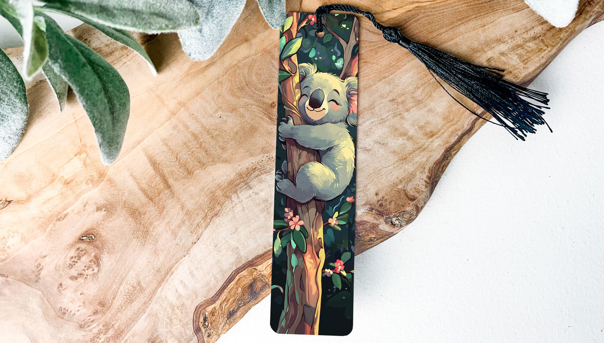 a bookmark with a picture of a koala bear on it