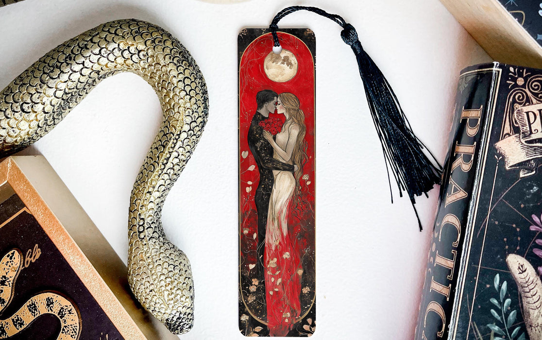 a bookmark with a picture of a man and a woman on it