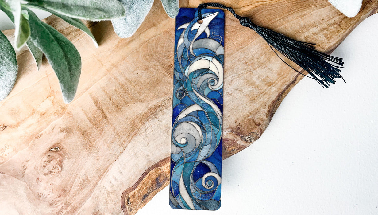 a wooden board with a blue and white design on it
