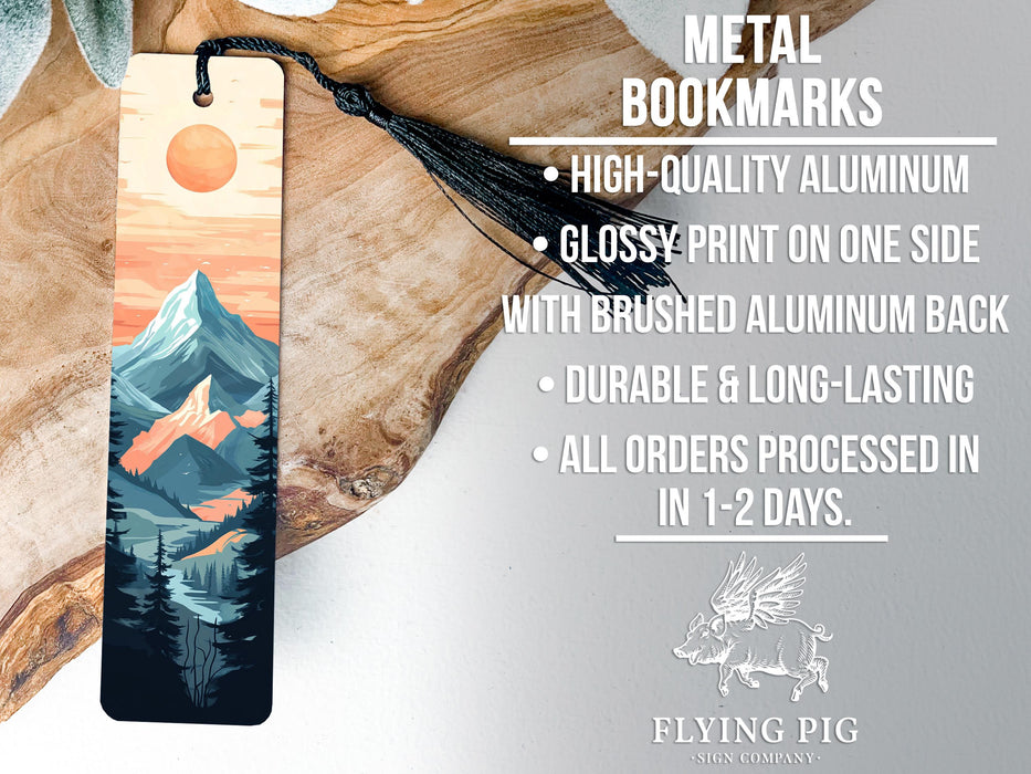 a bookmark with a mountain scene on it
