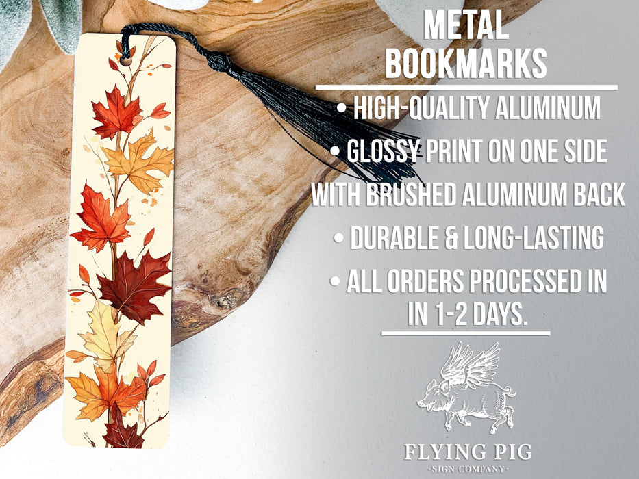 a bookmark with autumn leaves on it
