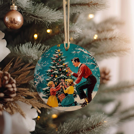 a christmas ornament hanging from a christmas tree
