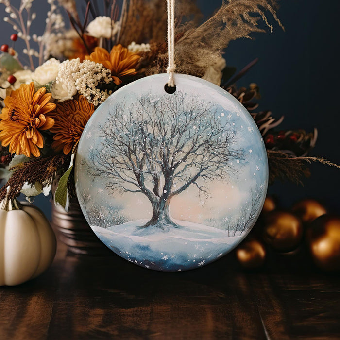 a ceramic ornament with a tree on it