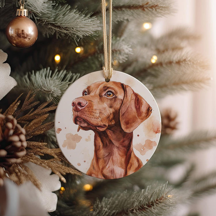 a brown dog ornament hanging from a christmas tree