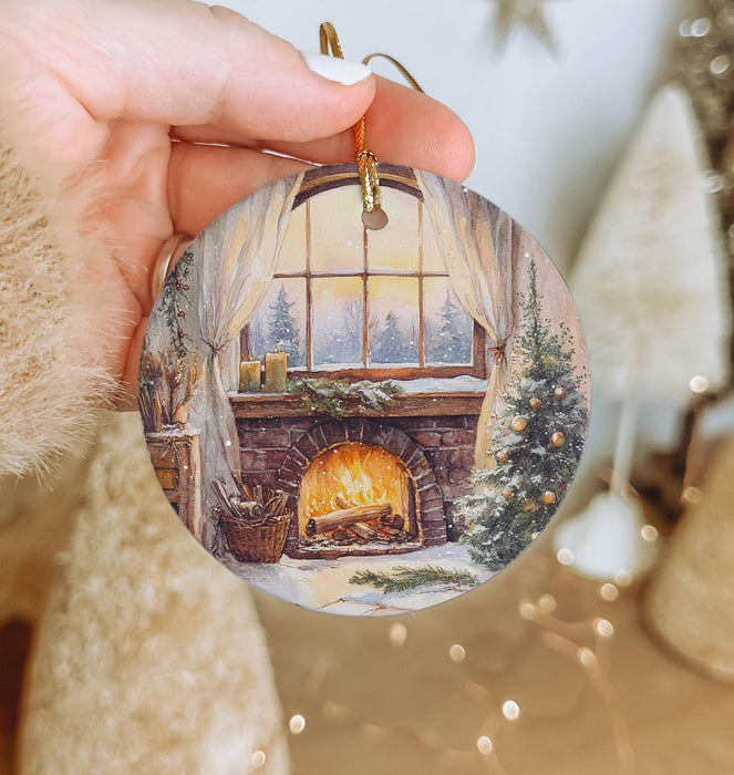 a person holding a christmas ornament in their hand